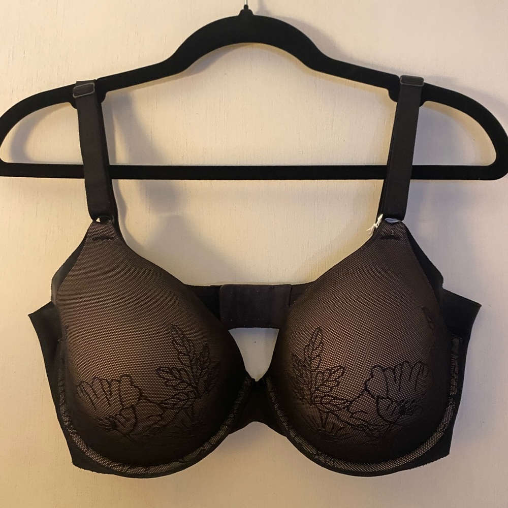 Warner's Black Floral Mesh Bra